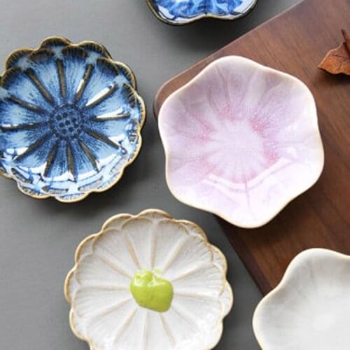 FANCITY Japanese Mustard Seasoning Dish Kiln Turned Lotus Ceramic Small Cabbage Butterfly Household Hot Pot Dipping Vinegar Dish