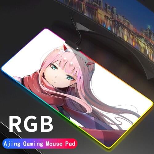 Anime Zero Two Gaming RGB Large Locked Mouse Pad Darling In The Franxx Mousepad Led Backlight Keyboard Desk Mat Support DIY
