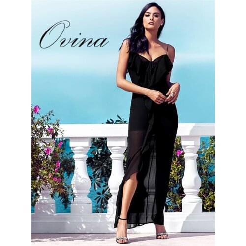 Black Women Dress Strap Sleeveless Ruffles Mesh Long Rayon Bandage Dress Night Party Dress