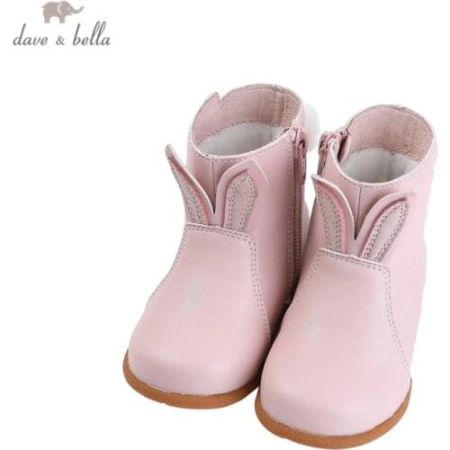 DB15545 Dave Bella winter girls fashion cartoon rabbit boots children leather shoes girl high quality boots leather bow shoes