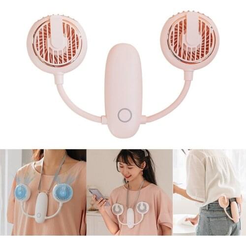 EAS-USB Hanging Neck Double-Head Fan 4800Mah Battery Personal Fan Low Noise