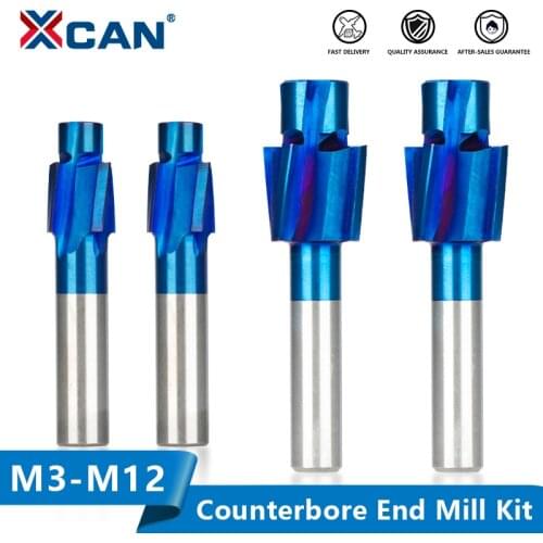 XCAN Milling Cutter M3-M12 Nano Blue Coated Counterbore End Mill HSS Router Bit For CNC Machine Milling Tools