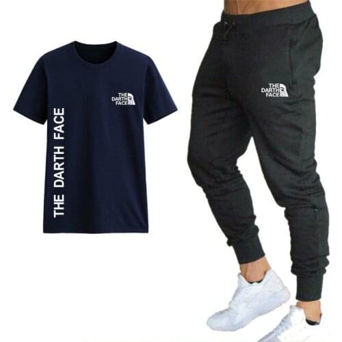 Men Round Neck T-shirt Two-piece Suit Printed Unisex Sports Short Sleeve Fashion Shirt Sweatpants Spring Autumn Casual Tops