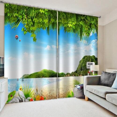 Customized size Luxury Blackout 3D Window Curtains For Living Room blue beach curtains nature scenery curtain