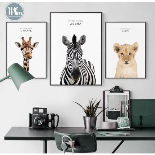 Lion Zebra Elephant Giraffe Safari Animals Art Print Poster and Prints Decorative Canvas Painting Kids Room Nursery Wall Decor