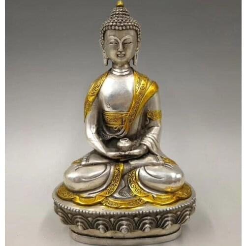Collect archaize white copper handicraft Medicine Buddha Buddha statue