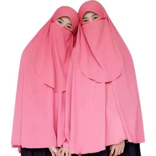 Eid Muslim Women Hijab Veil Sets Long Khimar Prayer Garment Jilbab Abaya Djellaba Ramadan Islamic Clothes Niqab Hijabs 2 Piece