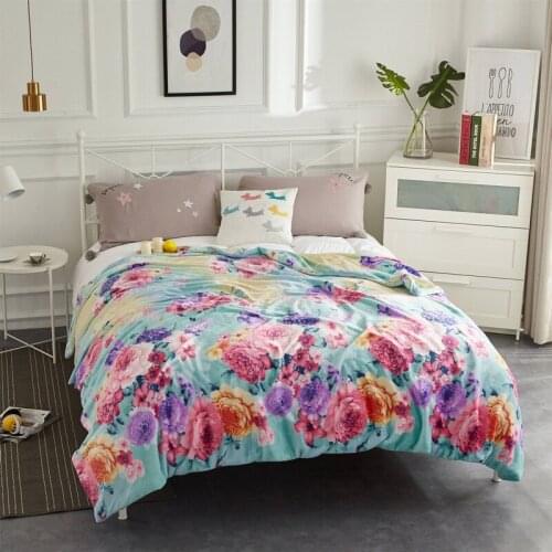 Coral Lleece Blanke Fresh Flower Print Quilt Modern Simplicity Bedclothes 200X230 Single Double Queen Soft Warm Flannel Blankets