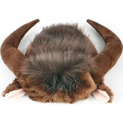 Dog Cosplay Costumes Cattle Horns Headgear Winter Warm Comical Outfits With Wig Cat Dog Party Small Dogs Hat Dog Accessories