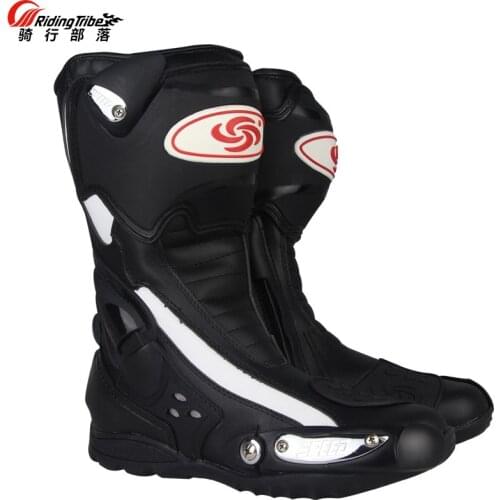 Leather Motorcycle Boots Moto Racing Shoes Motorbike Riding Sport Road SPEED Professional Botas Men White Red B1002