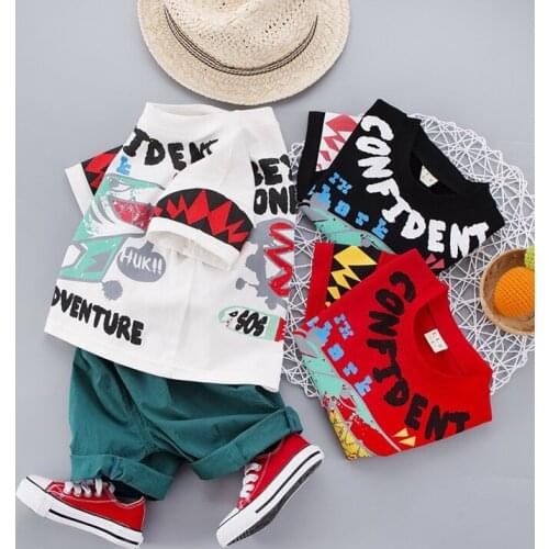 Summer Hot Childrens suit Boys and girls Printed short sleeve T-shirt & shorts 2 pieces Clothes Sets 2-7Y childrens clothing