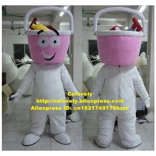 Fancy White Storage Barrel Bucket Keg Pail Basket Kep Mascot Costume With Big Clear Eyes Thin Arms Legs Round Belly No.4692