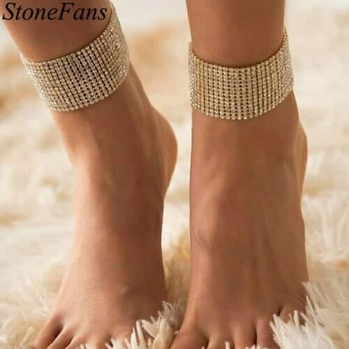 Stonefans Upscale Rhinestone Multi-Row Anklet Ankle Bracelet Jewelry 2021 Women Summer Beach Accessories Anklet Jewelry Vendors