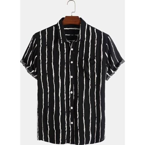 Fashion Hawaiian Striped Printed Shirt Mens 2021 Summer Beach Youth Striped Printed Shirt Collar Short Sleeve Mens Shirt Top