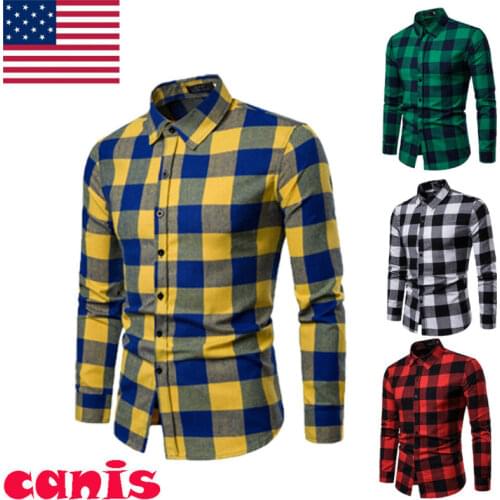 2020 Classical Stylish Mens Warm Plaid Shirts Flannel Long Sleeve Formal Shirt Tops Outfit