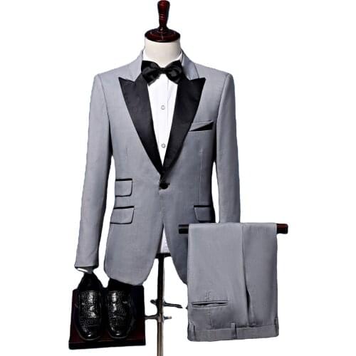 Mens Peak-Lapel Suit Grey Casual Suit Wedding Host Dress Singers Chorus Performance Dress/ suits for men burgundy