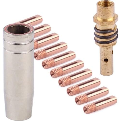 12pcs Mig Welding Contact Tips Kit 0.9mm M6 For MB 15AK Mig Welding Contact Tube Holder Inert Nozzle Gas Diffuser