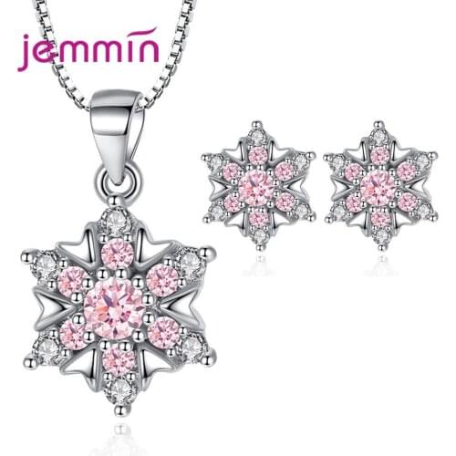Elegant Snowflake Set S925 Sterling Silver Jewelry for Women Engagement Necklace Stud Earring Cubic Zirconia Set 2Pcs/Set
