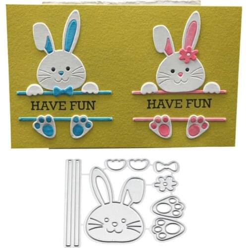 OOTDTY Cute Bow Rabbit Metal Cutting Dies Stencil Scrapbooking DIY Album Stamp Paper Card Embossing Decor Craft