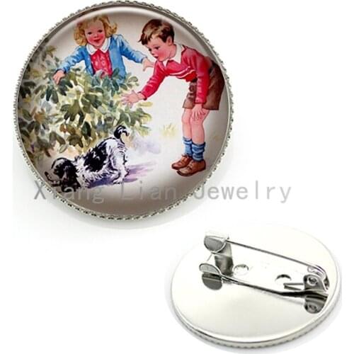 Casual style Happy Children photo brooch pins handcrafted glass cabochon metal brooches kids Christmas gifts CM105 106 107 108