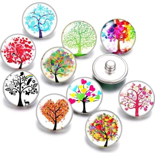 Beauty life tree 18mm snap buttons 10pcs mixed round photo glass cabochon style for snap button jewelry