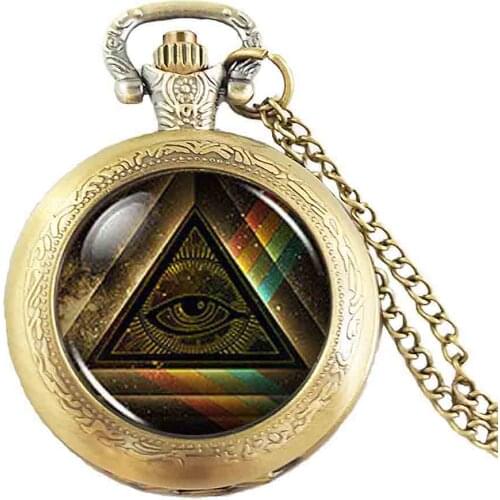 Qiyufang vintage Masonic free Mason Freemason Illuminati pendant Pocket Watch Satanism chain dr who 1pcs/lot Steampunk women men