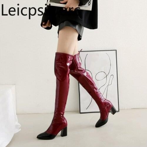 Over the knee boots Autumn And Winter The New Pointed zipper Color matching High heel Womens shoes plus size 34-48 7.5cm high