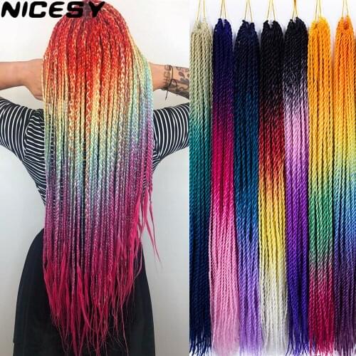 NICESY Ombre Senegalese Twist Hair Crochet Braids 24 Inch 30 Roots/Pack Colorful Synthetic Braiding Fake Hair Pink Blue