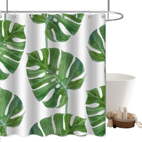 Modern Nordic style, green, fresh, beautiful, leaf print, windproof, shower curtain, bathroom, home decoration