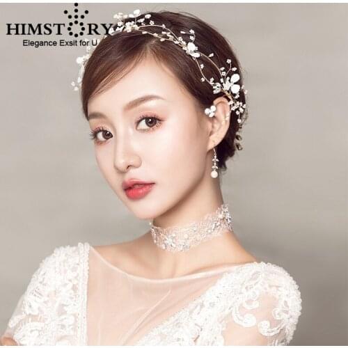 Wedding Hair accessories Exquisite Silver Flower Leaf Headband Crystal Pearls Handmade Hairband Bridal Headpiece jewelry Gift