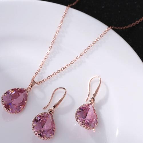 Bridal-Jewelry-Sets Women Elegant Waterdrop Accessory Cubic Zircon Crystal Necklace Hook Earrings Jewelry Set