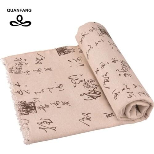 QUANFANG Chinese characters Printed Cotton Linen Fabric For DIY Quilting Sewing sofa,Table Clothes,Curtain Cushion Hold Pillow