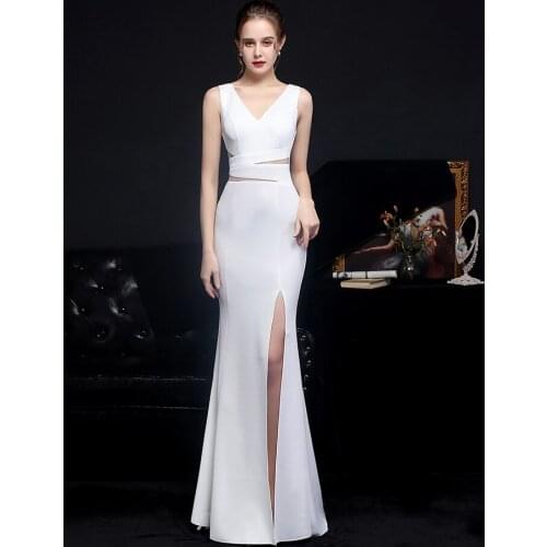 V Neck Hollow out Party Dress Sleeveless Side Split Evening Dress Mermaid Formal Vestidoes XUCTHHC Robe De Soriee