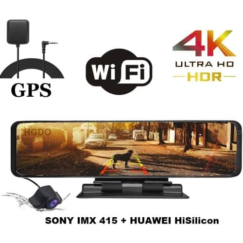 HGDO 12'' 4K WIFI Dash cam 3840×2160P Car DVR camera Video Recorder Sony IMX415 HiSilicon Rear View Mirror Camera Dashboard Cam