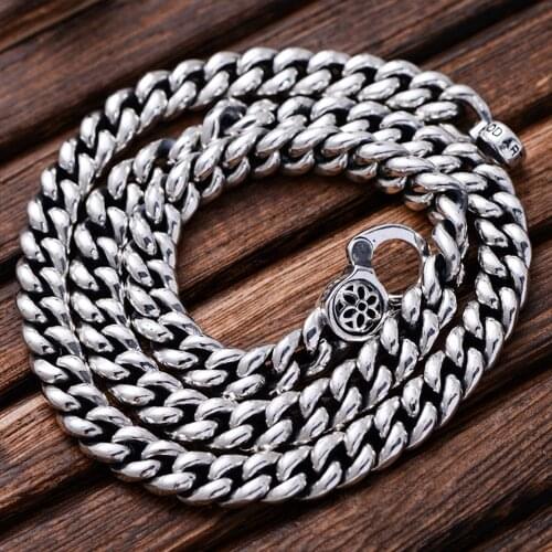 MetJakt 925 Sterling Silver 1cm Width Vintage Long Chain Necklaces for Men and Women Cherry Blossoms Necklaces 55cm