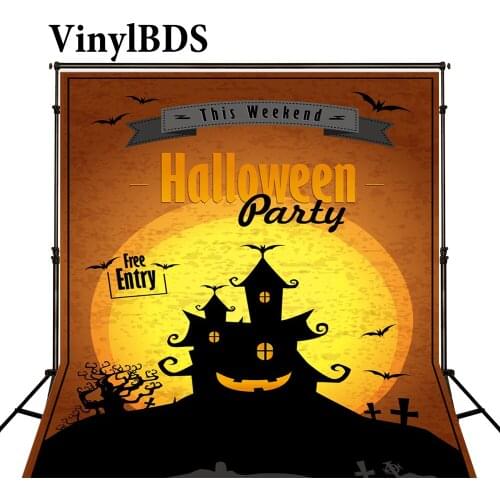 VinylBDS Halloween Backdrop Yellow Moon Bat Castle Photography Festival Backdrop Lantern Pumpkins Background Customize Backdrop