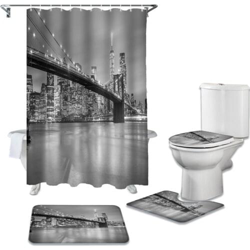 New York City Night Shower Curtain Toilet Seat Cover Set Wc Accessories Mat Bathroom Decor Bath Curtains