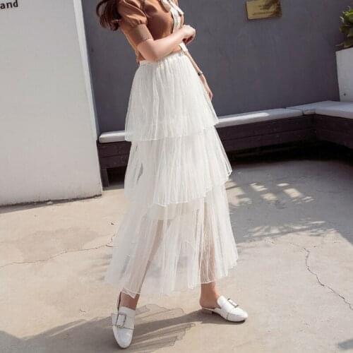 New Tulle Skirt Women Summer Multi-layer High Waist Fairy Mesh Skirt Female Pleated Long Cake Skirt Women