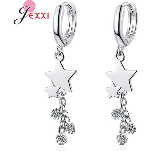 Dangle Earrings With Charm Genuine 925 Sterling Silver Bright Stars Long Dangle Earrings For Women Fashion Jewelry New Mode