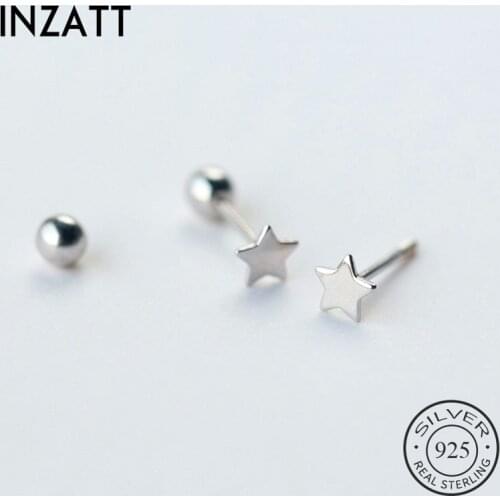 INZATT Real 925 Sterling Silver Minimalist Star Bead Stud Earrings For Fashion Women Party Trendy Fine Jewelry Accessories