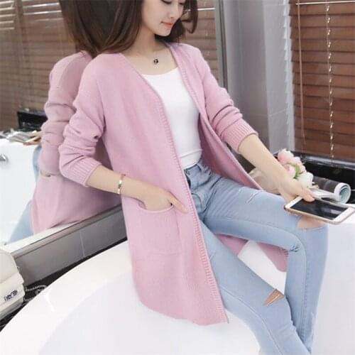 Korean 2020 Women Sweater Cardigans Autumn Winter Long Sleeve Knitted Sweater Casual Jacket Loose Ladies Open Stitch Sweaters