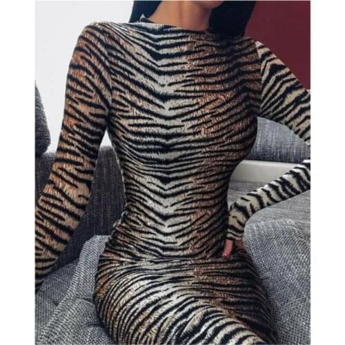 Sexy Women Bandage Long Sleeve Leopard Bodycon Midi Dress Evening Party Slim Fit Party Dress