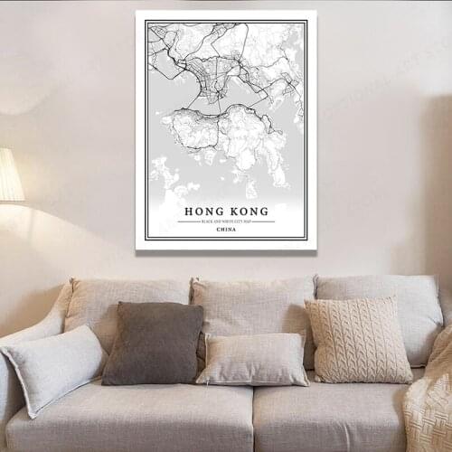 Famous HONG KONG Map Wall Art Canvas Painting Posters Prints Modern Picture For Living Room Home Decor Art
