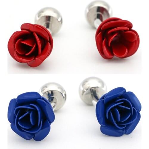 10pairs/lot Red/Blue Rose Flower Cufflinks Romantic 3D Rose Cuff Links Mens Jewelry Accessory Wholesale