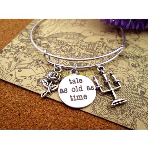 3pcs/lot Hot sale 65mm bracelets bangles with 20mm stainless steel tale as old as time Beauty candlestick Bridesmaid charms