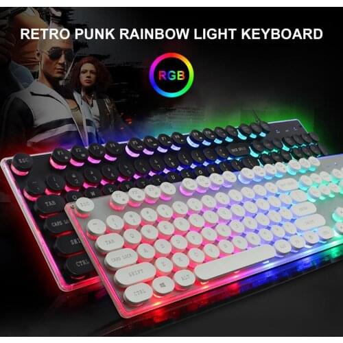 30% Off 2021 new USB wired keyboard 104 Round Keys Vintage Backlight Wired Mechanical Gaming Keyboard PC Accessory