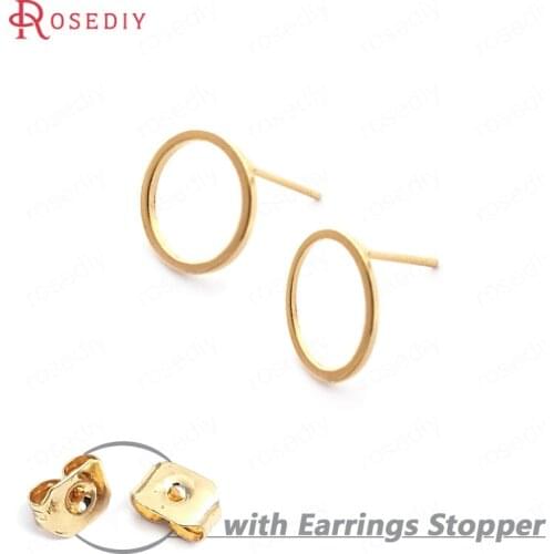 33710)20PCS Circle 12MM 24K Gold Color Brass Round Circle Stud Earrings Pins High Quality Diy Jewelry Findings Accessories