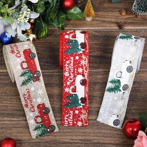 5M DIY Christmas Ribbon Printed Tree Car For Gift Wrapping Wedding Decoration Christmas Ribbon Xmas Gift New Year Navidad