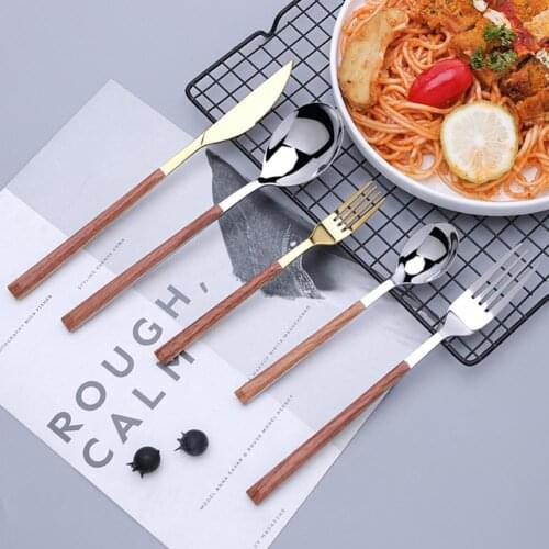5Pcs/Set Tableware Delicate Compact Design Modern Style Golden Silver Color Flatware Set for Outdoor Travel Cutlery Set