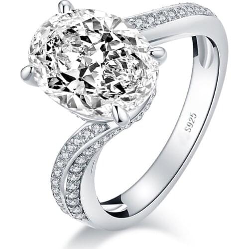925 Silver Ring Oval Cut Engagement Ring Synthetic Diamond Woman Wedding Silver Ring Factory supply